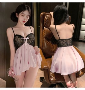 FEE ET MOI - Black Lace Peachy Pure Desire Nightdress (Pink - Black)